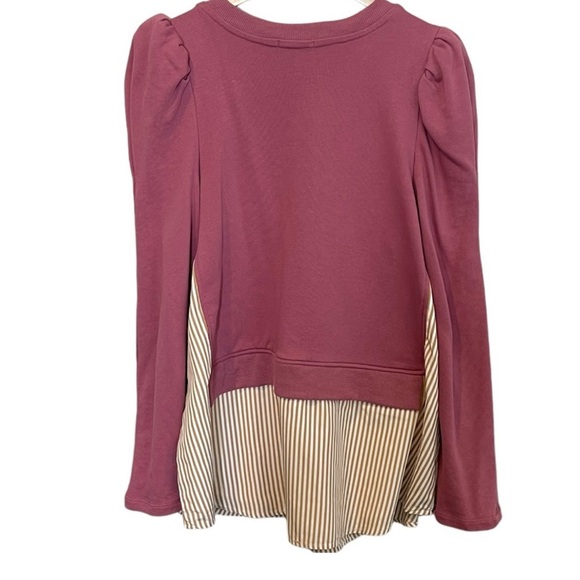 Anthropologie Maeve Layered Mixed Media Puff Sleeve Tunic Sweatshirt Size L Pink - Picture 2 of 3